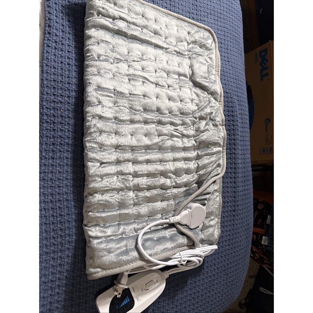 Heating Pad Electric Soft And Plush Gray  19 1/2" X 23 1/2" 4 Timers & 6 Temps